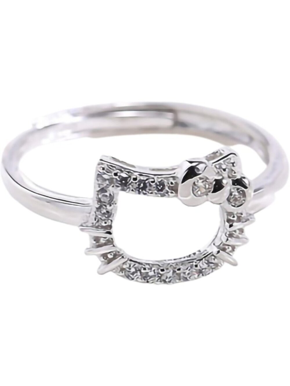 Cute Adjustable Silver Kitty Ring | Kawaii Cat Jewelry Gift for Women & Girls